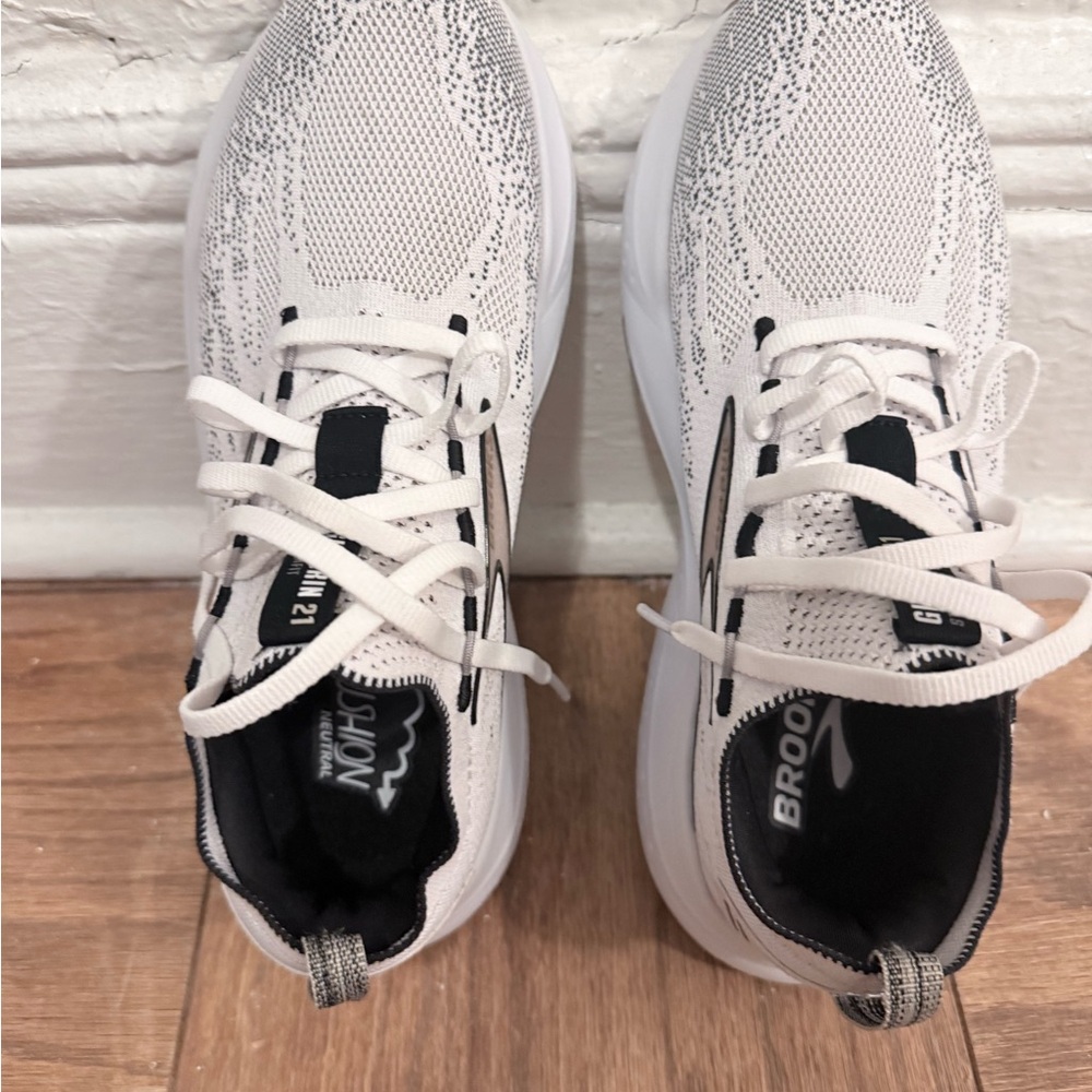 Brooks White and Black Knit Running Shoes